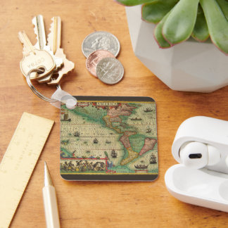 Antique Old World Map of the Americas, 1606 Key Ring