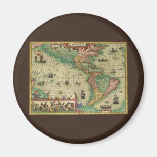 Antique Old World Map of the Americas, 1606 Magnet
