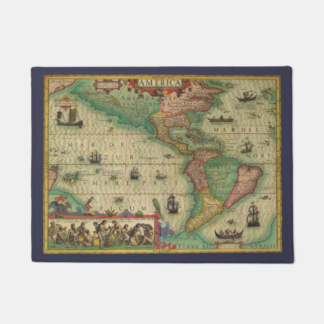 Antique Old World Map of the Americas by Hondius Doormat (Front)