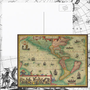 Antique Old World Map of the Americas by Hondius Postcard