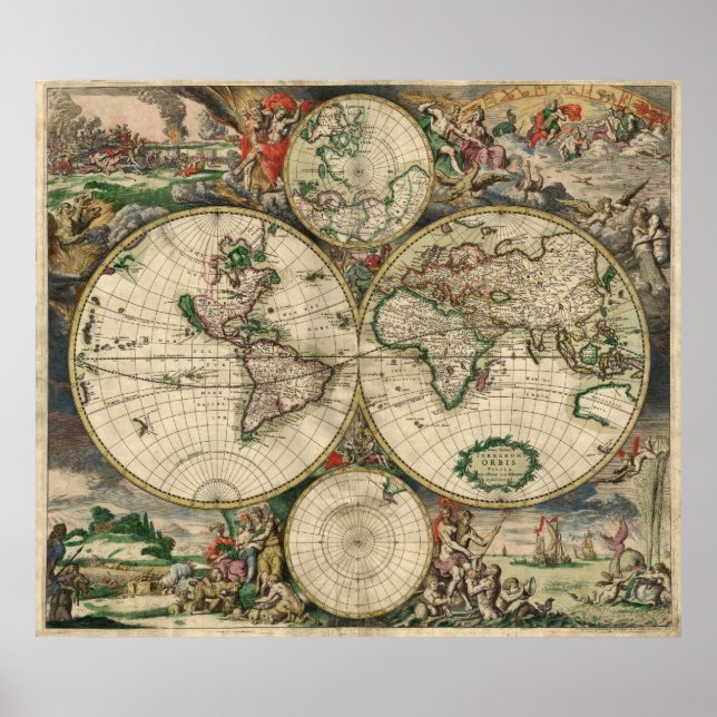 Antique Old World Map of the World Poster (Front)