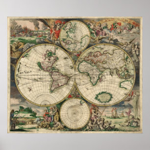 Antique Old World Map of the World Poster
