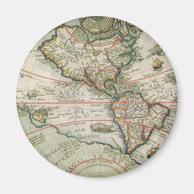 Antique Old World Map the Americas, Theodor de Bry Magnet (Front)
