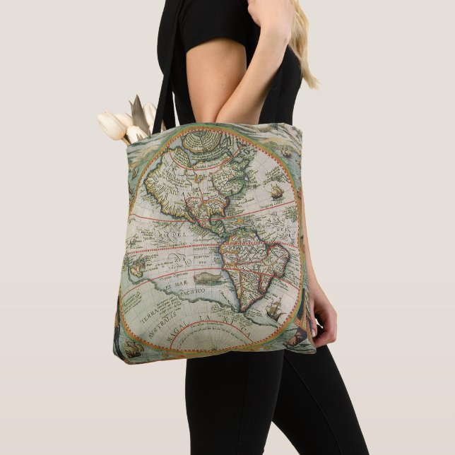 Antique Old World Map the Americas, Theodor de Bry Tote Bag (Close Up)