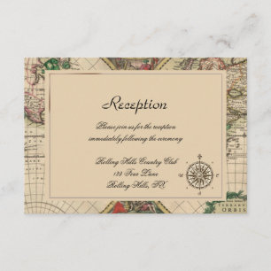 Antique Old World Map Wedding Reception Enclosure Card
