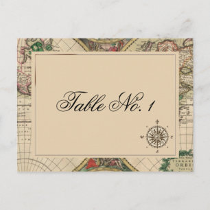 Antique Old World Map Wedding Table Number Postcard