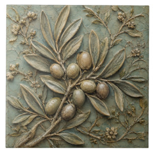 Antique Olive Branch Botanical Faux Relief Tile