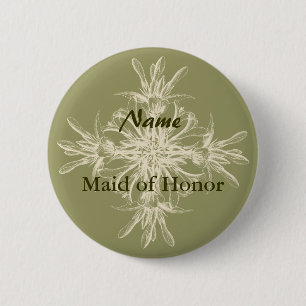 Antique Olive Floral 6 Cm Round Badge