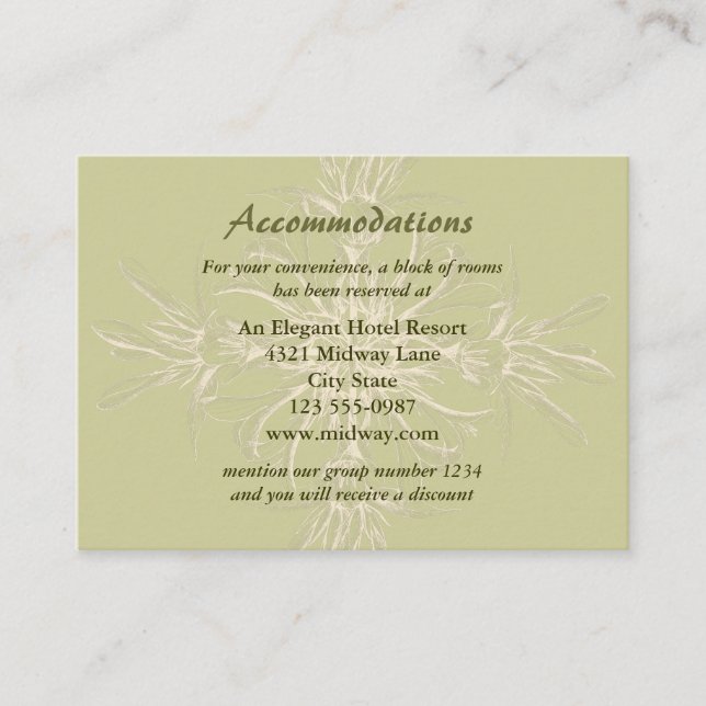 Antique Olive Floral Accommodations Card (Front)