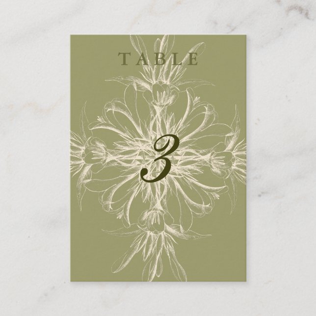 Antique Olive Floral Guest Table Cards (Front)