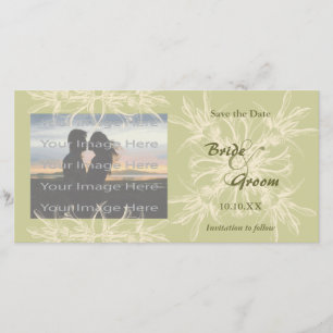 Antique Olive Floral Wedding Photo Card