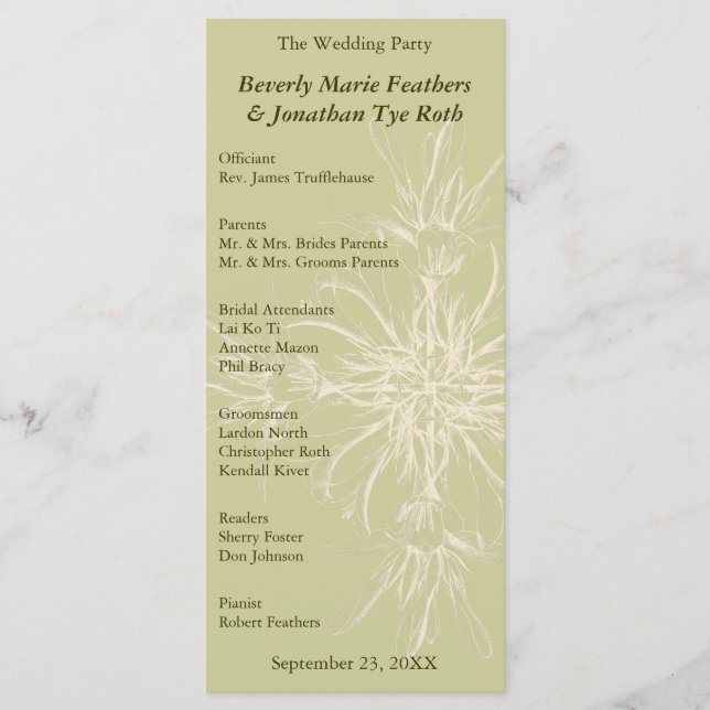 Antique Olive Floral Wedding Program Programme (Front)