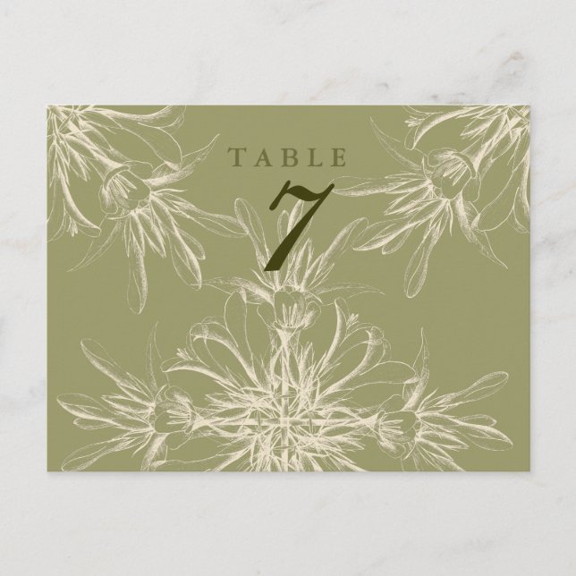 Antique Olive Floral Wedding Table Card (Front)