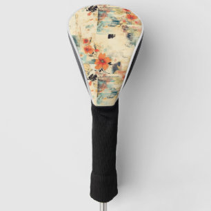 Antique Orange Blue Floral Faded Ephemera Golf Head Cover