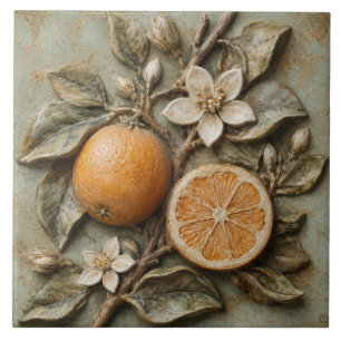 Antique Orange Branch Citrus Faux Relief Tile