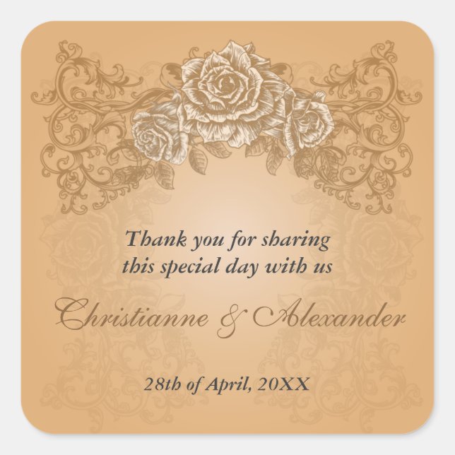 Antique Orange Roses Wedding Sticker (Front)
