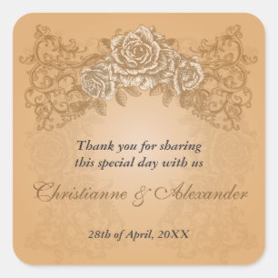 Antique Orange Roses Wedding Sticker