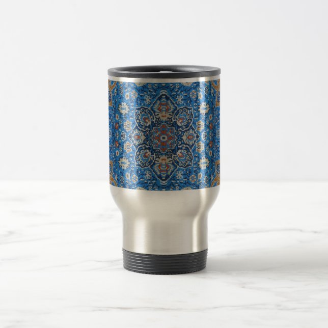 Antique Oriental Blue Turkish Persian Carpet Rug Travel Mug (Center)