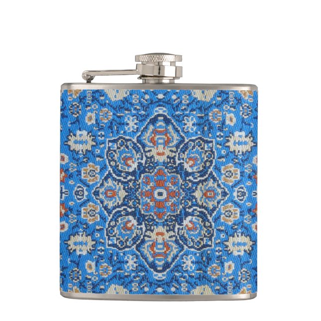 Antique Oriental BlueTurkish Persian Carpet Rug Hip Flask (Front)