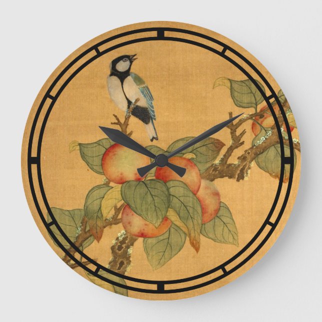 Antique Oriental Chinese Birds And Fruit Large Clock (Front)