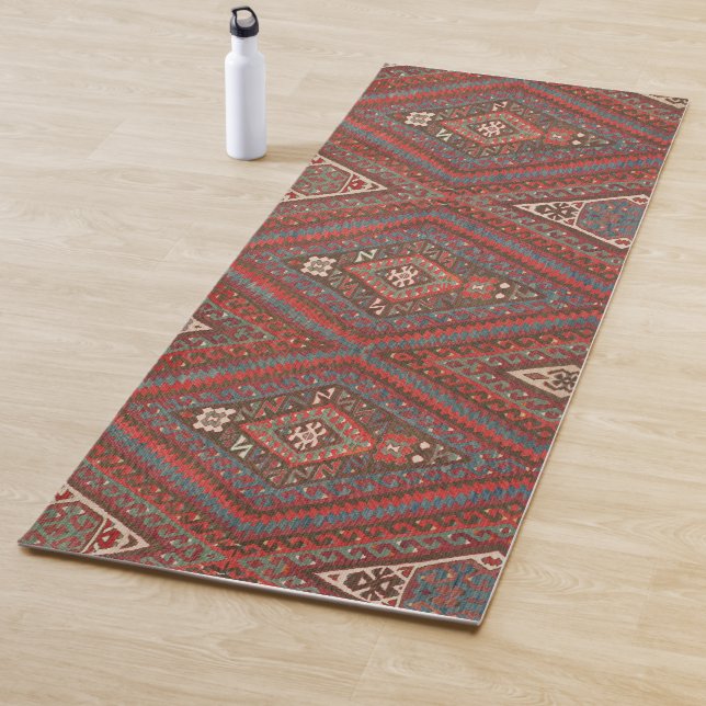 Antique Oriental Faded Brown Kurdish Kilim  Yoga Mat (In Situ)