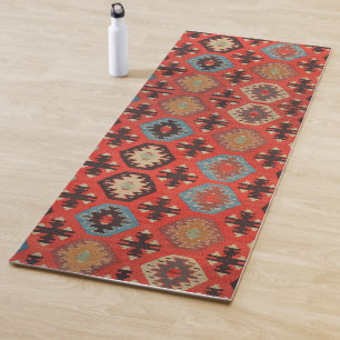 Antique Oriental Orange Red Kurdish Kilim Yoga Mat