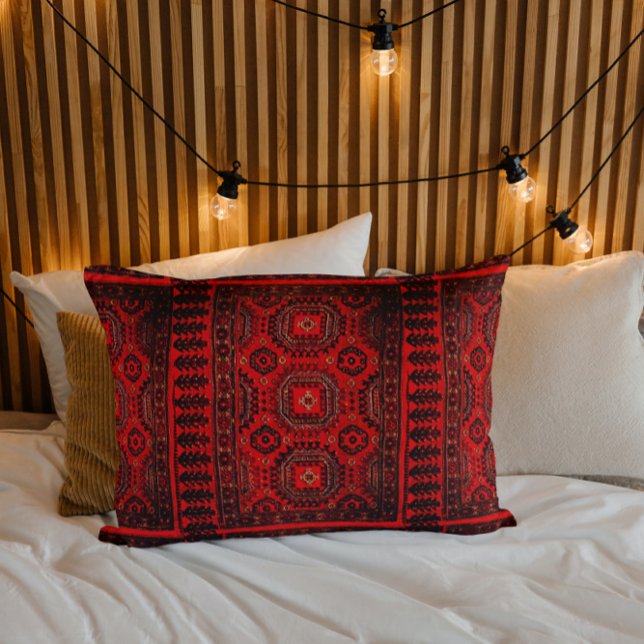 Antique Oriental rug design in red -ethnic  Lumbar Cushion (Creator Uploaded)