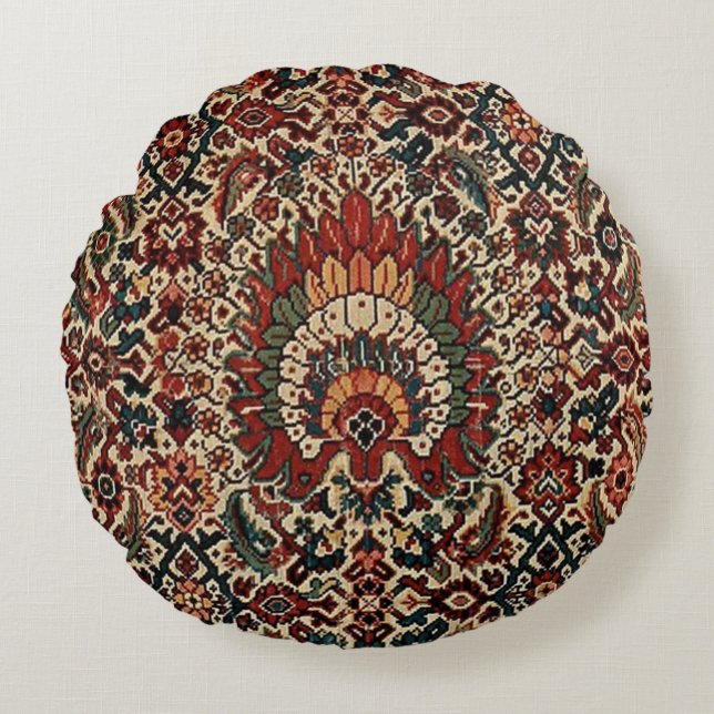 Antique Oriental Turkish Persian Carpet Rug Round Cushion (Front)