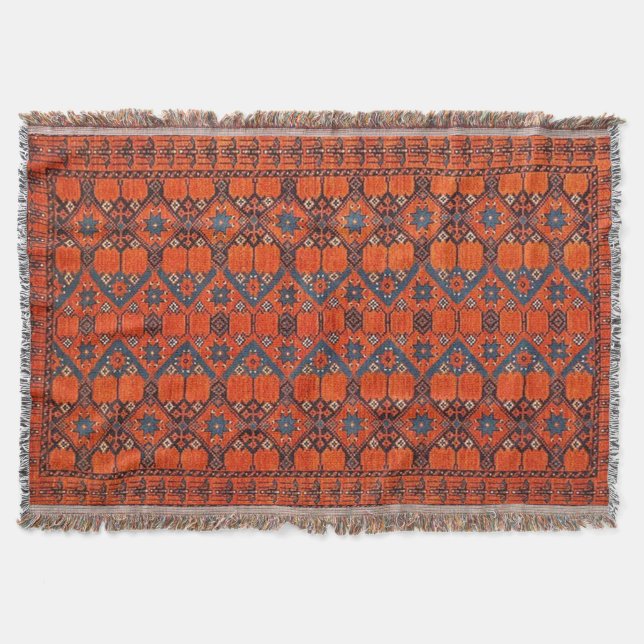 Antique Oriental Turkish Persian Carpet Throw Blanket (Front)