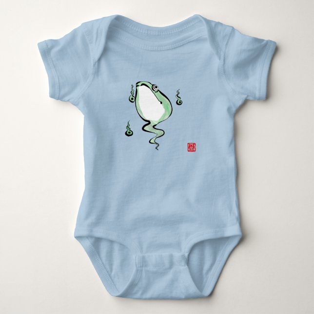 Antique Origin Story Grumpy Frog Japanese Toad Baby Bodysuit (Front)