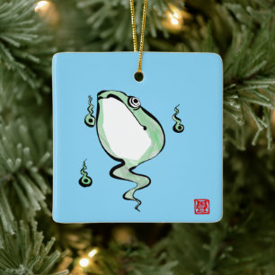 Antique Origin Story Grumpy Frog Japanese Toad Ceramic Ornament