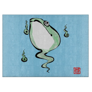 Antique Origin Story Grumpy Frog Japanese Toad Cutting Board