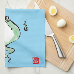Antique Origin Story Grumpy Frog Japanese Toad Tea Towel
