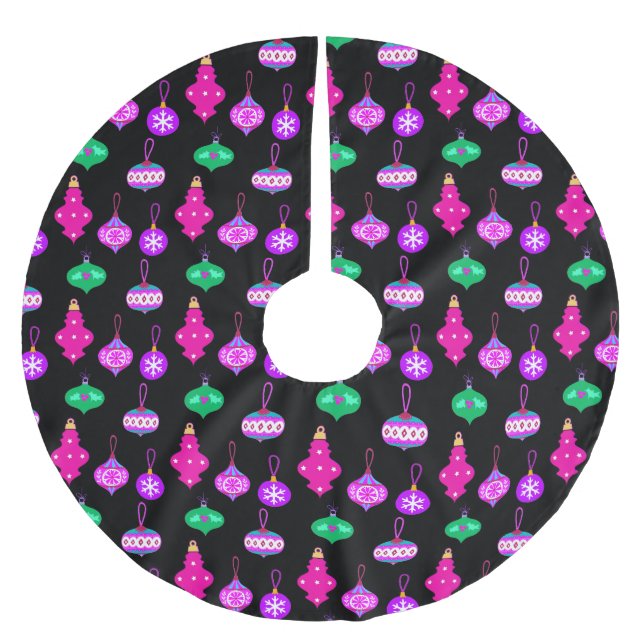 Antique Ornament Pattern in Pink, Teal and Black  Brushed Polyester Tree Skirt (Front)
