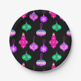 Antique Ornament Pattern in Pink, Teal and Black Paper Plate