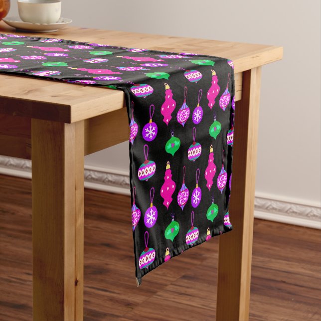 Antique Ornament Pattern in Pink, Teal and Black  Short Table Runner (In Situ)