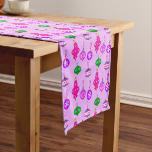 Antique Ornament Pattern in Pink, Teal and Orchid Short Table Runner