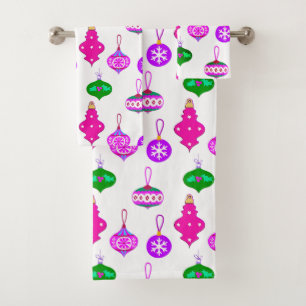 Antique Ornament Pattern in Pink, Violet and Teal Bath Towel Set