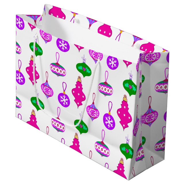 Antique Ornament Pattern in Pink, Violet and Teal Large Gift Bag (Front Angled)