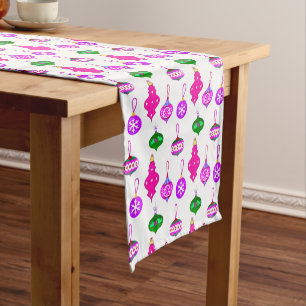 Antique Ornament Pattern in Pink, Violet and Teal Short Table Runner