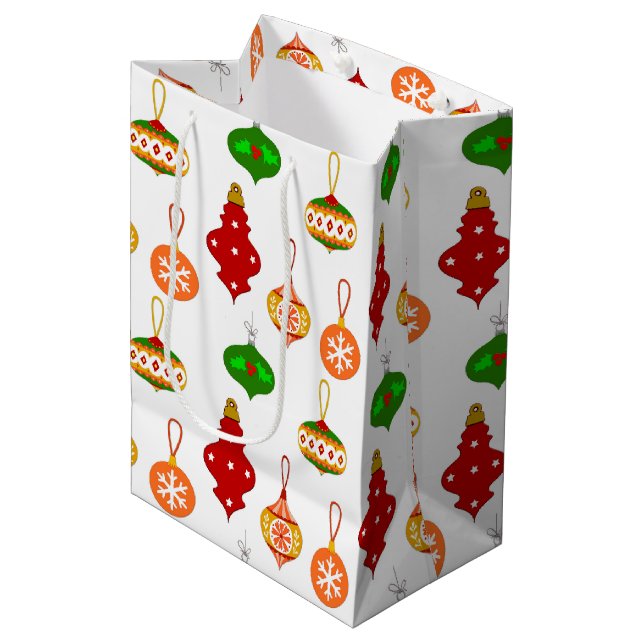 Antique Ornament Pattern in Red, Green and White Medium Gift Bag (Front Angled)