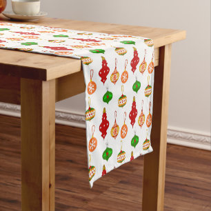 Antique Ornament Pattern in Red, Green and White Short Table Runner