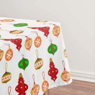 Antique Ornament Pattern in Red, Green and White Tablecloth