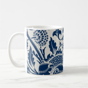 Antique Ornamental Floral white on navy Coffee Mug