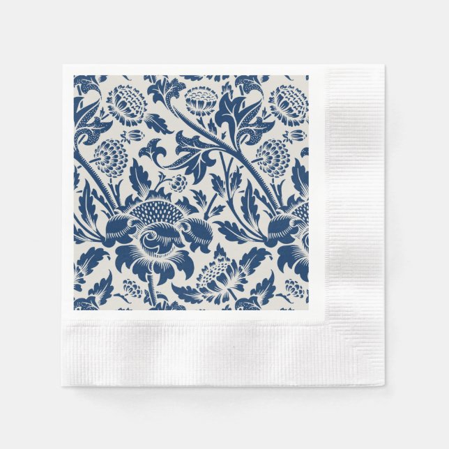 Antique Ornamental Floral white on navy Napkin (Front)