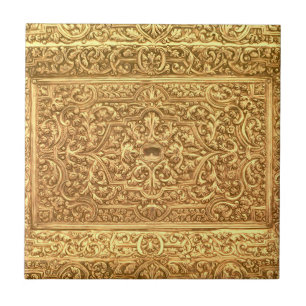 Antique Ornamental Golden Floral Pattern Tile