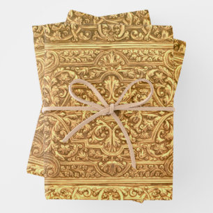 Antique Ornamental Golden Floral Pattern Wrapping Paper Sheet
