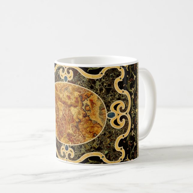 Antique Ornamental Italian Gemstone Pattern Coffee Mug (Front Right)