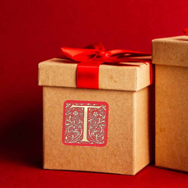 Antique ornamental monogram -  capital T Square Sticker (Creator Uploaded)