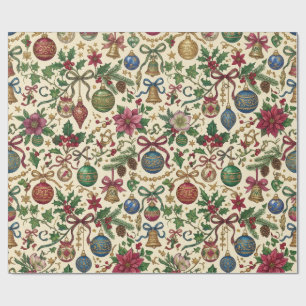 Antique Ornaments Hanging from Ribbon Wrapping Paper
